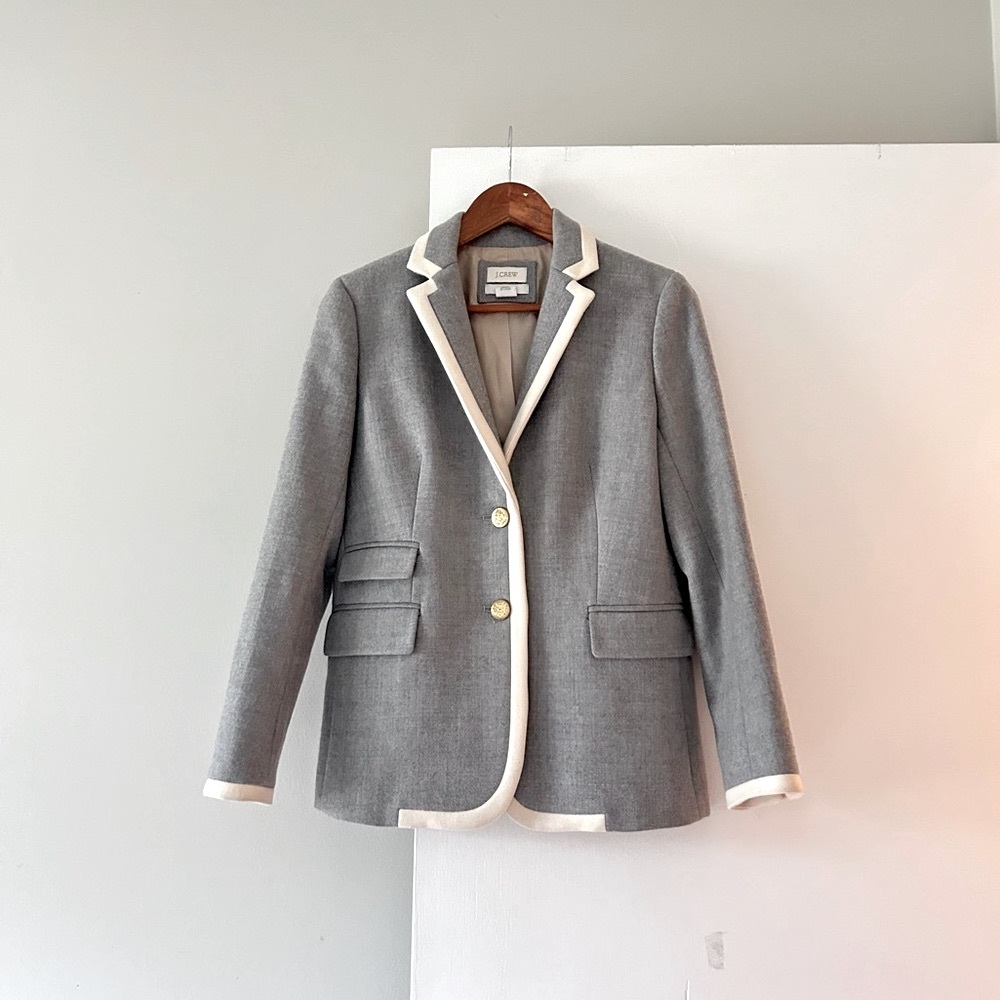 J.Crew Tipped Jacket Double Serge Wool Blazer Grey size 8